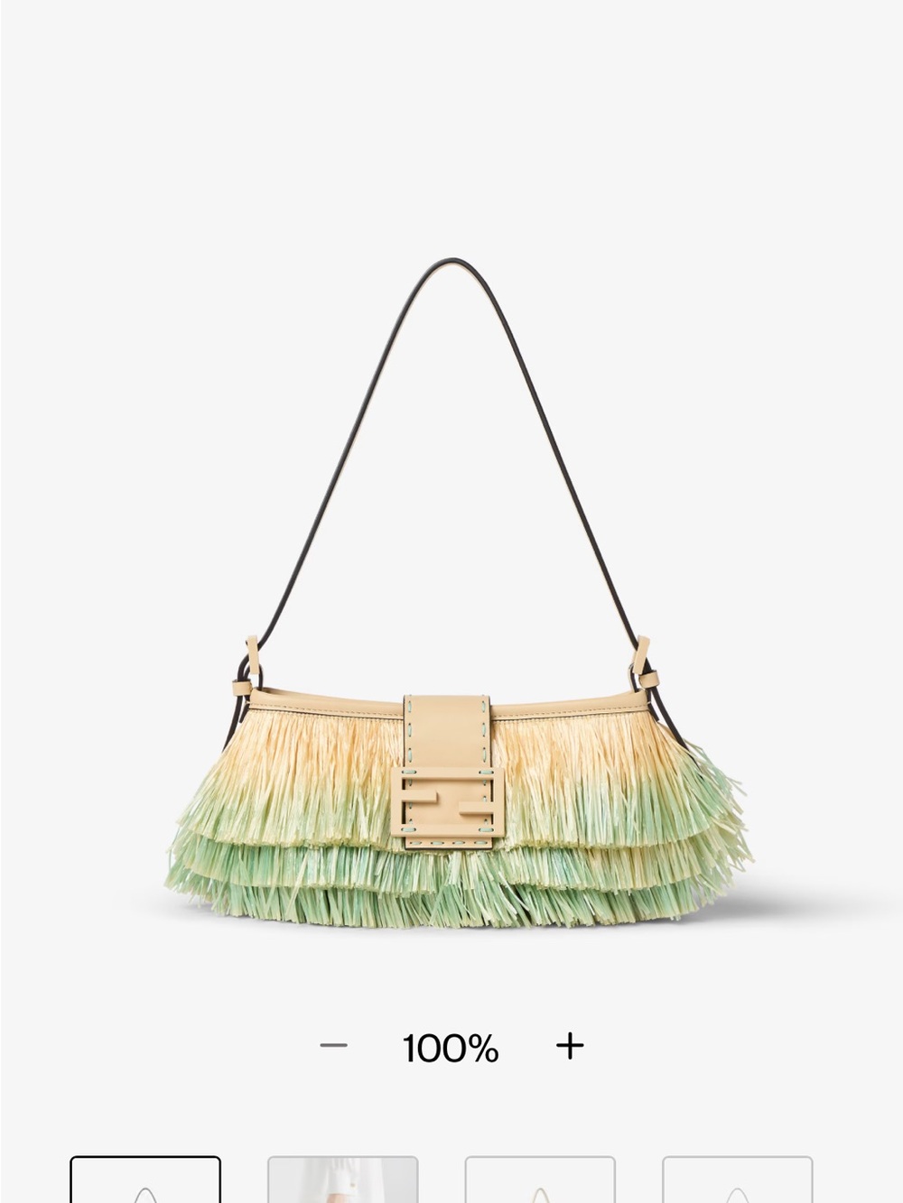 Fendi Baby B Two-Tone Yellow & Pale Green Raffia Shoulder Bag - Picture 2 of 9